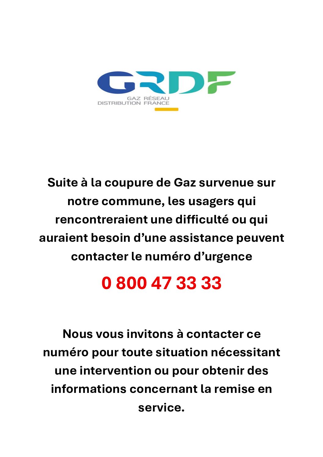 GRDF PANNE GAZ